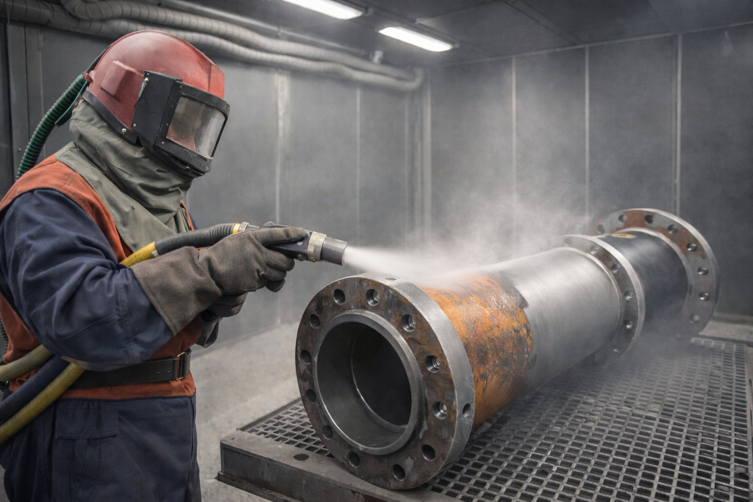 Strahlbehandlung von Industriebauteilen vor dem thermischen Spritzen – Oberflächenvorbereitung für maximale Haftfestigkeit der Beschichtung OM Stuhr Cloppenburg